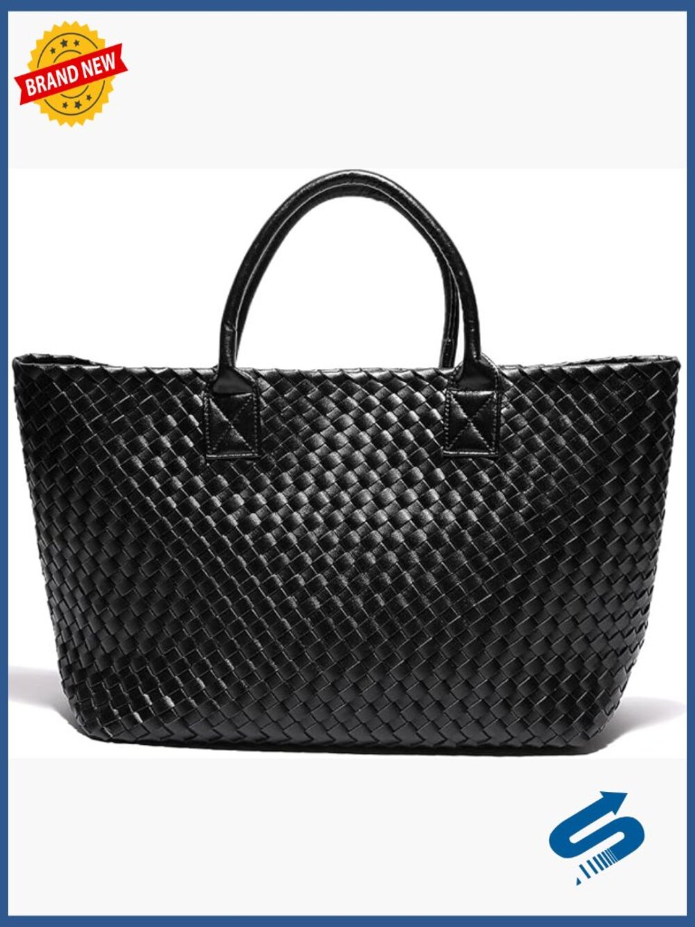 Large Woven Vegan Leather Tote Bag Shopper Shoulder Travel Handbag